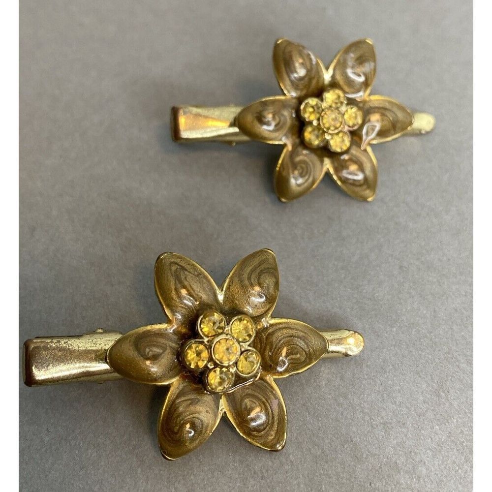 Gold Tone Hair Clip Set Flower Sparkle‎ Shine